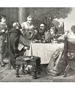 A Fete At The House Of Titian Print Victorian 1894 Art Music Mandolin DWT2 - $755.65 MXN