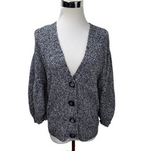New J. Jill Black White Marled 3/4 Sleeve Cotton Blend Cardigan Sweater ... - $19.99