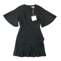 NWT Tibi Bell Sleeve Tropical Wool Mini in Black Pleated Faux Wrap Dress 00 - $62.00