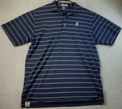 Peter Millar Polo Shirt Mens Size Large Blue White Striped 100% Polyester Collar - £20.66 GBP