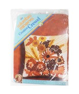 Vtg 70s Columbia Minerva Wheat &amp; Flowers 14x14&quot; Pillow Crewel Embroidery... - $40.83 CAD