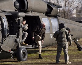Senator Bernie Sanders exits US Army helicopter in Afghanistan Photo Print - $8.81+