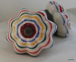 Set of 2 Ceramic Drawer Pulls White with Primary Color Stripes - £18.94 GBP