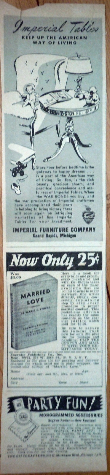 Imperial Furniture &amp; Married Love Book Small Magazine Advertising Print ... - $3.99