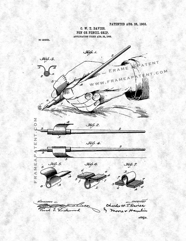 Primary image for Pen or Pencil Grip Patent Print - Gunmetal