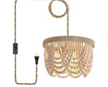 Plug In Chandelier Boho Woven Hemp Rope Wooden Beaded Farmhosue Hanging ... - $122.54