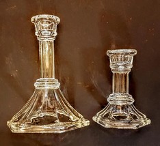 Homco Crystal Clear Glass Taper Candle Holder LOT of 2 Ribbed Candlesticks - $12.78