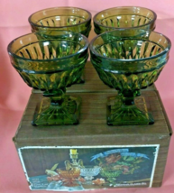 4 New Vintage Indiana Glass Mount Vernon Olive Green Sherbet Dish Original Box - £16.52 GBP