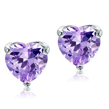 Women Heart Stud Earring 4Ct Lab-Created Purple Amethyst 14k White Gold Plated - £34.68 GBP