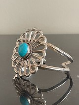 Navajo 51 Grams Sandcast Sterling Silver Cuff Bracelet with Blue Turquoise Stone - £458.11 GBP