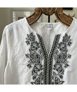 Chico’s Linen Blend Moss Green Floral Applique Tunic Top 2 12 M - $477.66 MXN