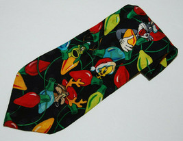 Looney Tunes Mens Necktie Tie 58 inch Silk Bugs Bunny Tweety Christmas Lights - £7.54 GBP