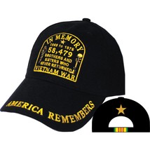 CP00538 Black Vietnam War &quot;In Memory; America Remembers&quot; Embroidered Cap - £10.43 GBP