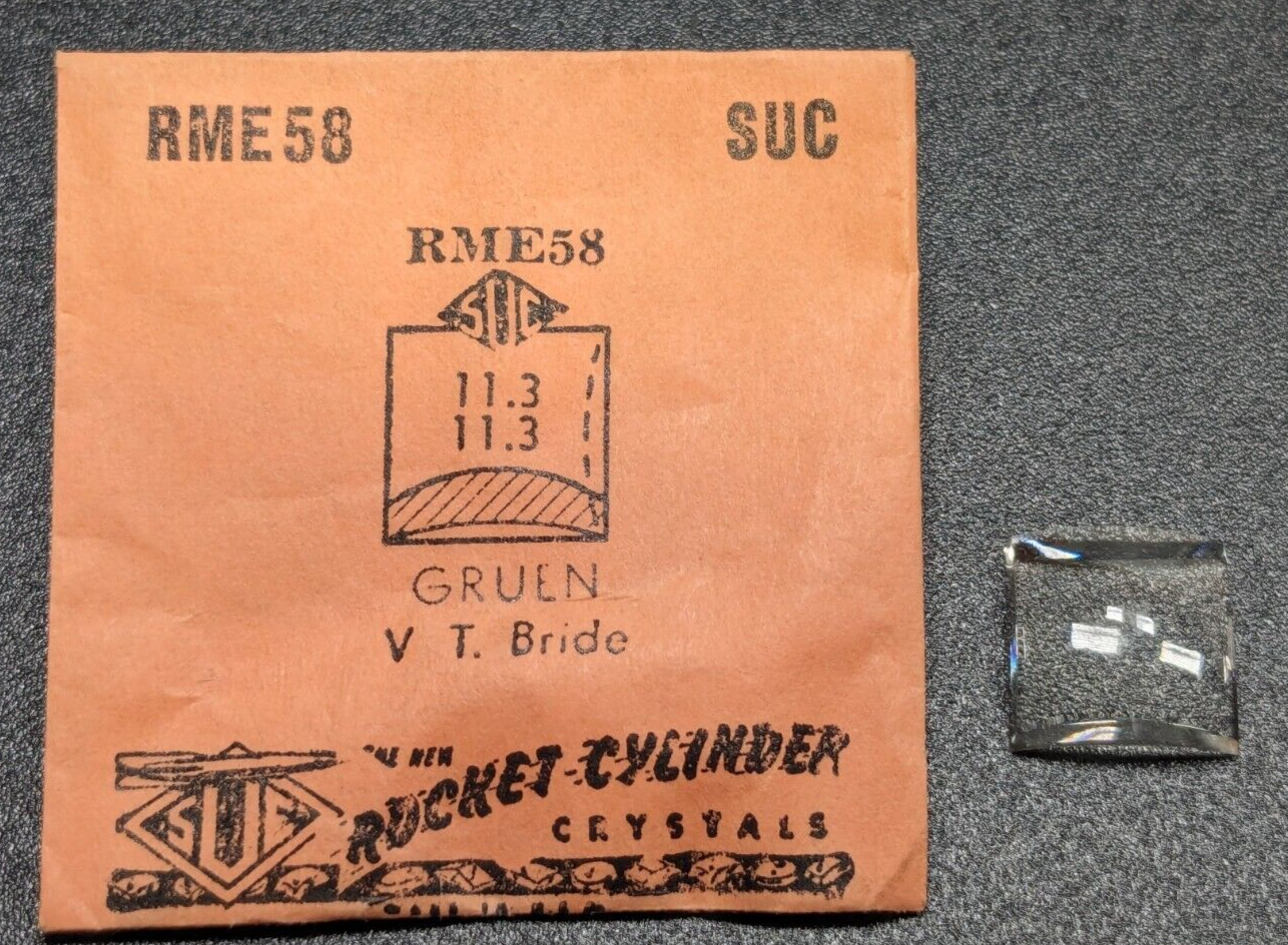NOS SUC Acrylic Watch Crystal for Gruen V T Bride 11.3 x 11.3 mm - RME 58 - $9.89