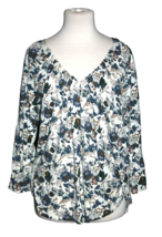 Lucky Brand Shirt Women&#39;s Large Floral Top V Neck Casual Ladies White Bl... - £14.38 GBP