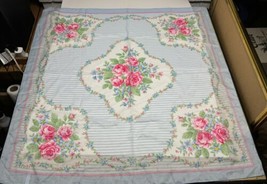 Vintage Avon Pink Rose Floral Bouquet Square Scarf Wrap Shawl Blue White Large - £10.84 GBP