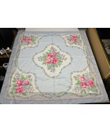 Vintage Avon Pink Rose Floral Bouquet Square Scarf Wrap Shawl Blue White... - $276.07 MXN