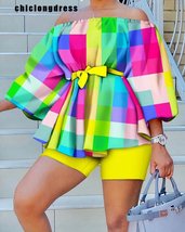 Summer Fashion Print Two Piece Set Slash Neck Off Shoulder Ruffle Top Sh... - £55.89 GBP