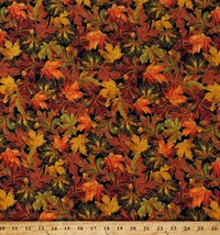 Cotton Fall Leaves Maple Leaf Gold Metallic Black Fabric Print by Yard D512.50 - £10.35 GBP