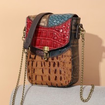 Retro Genuine Leather Women Small Bag Fashion Geometric Color Stitching ... - £46.00 GBP