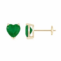 Natural Emerald Heart Solitaire Stud Earrings in 14K Gold (Grade-A , 6MM) - £668.43 GBP