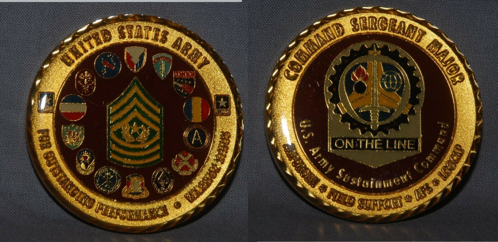 BIG GOLD COMMAND SGT MAJOR - ARMY SUSTAINMENT COMMAND ARFORGEN UNIQUE COIN - $10.88