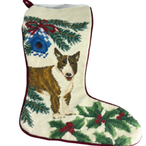 Bull Terrier Dog Christmas Stocking Needle Point Red Velvet - $838.61 MXN