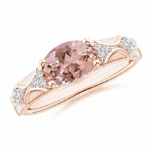 Authenticity Guarantee 
Oval Morganite Vintage Style Ring with Diamond Accent... - £1,390.07 GBP