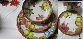 Deruta Italy Dip A Mano Ceramic Bowl Plates Cup Saucer Fruits Pink Rim Pick 1 - £43.79 GBP+