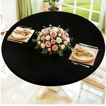 All-Weather Black Spandex Table Cover for 45-56" Round Tables - Machine ... - $23.71