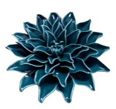 Viva Terra Handmade 6&quot; Teal Ceramic Wall Flower New Decorative Home Decor 3D Art - £15.54 GBP