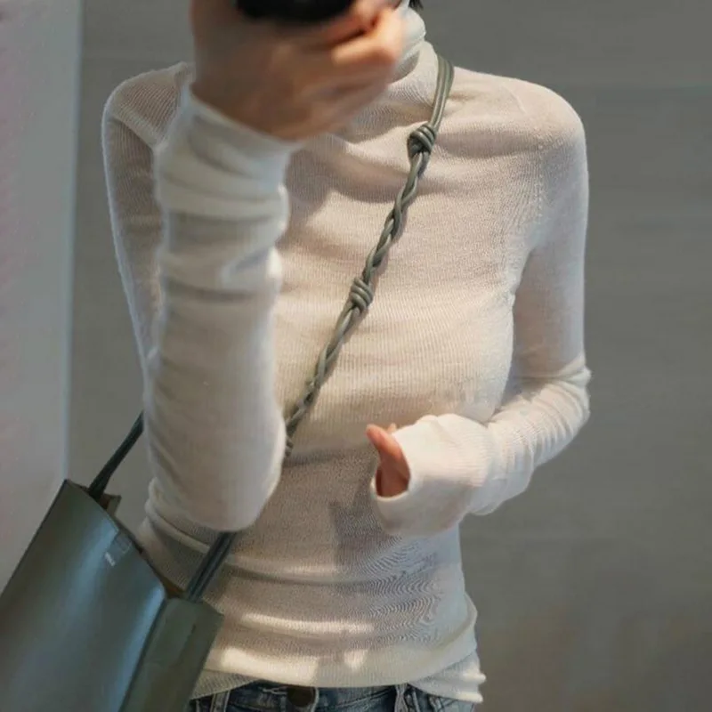 Autumn Winter Cashmere  Women&#39;s neck Pullover Ultra-Thin Pile Neck  Knit Base  S - £83.07 GBP