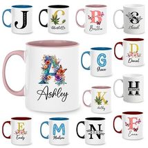 NETHOUSE Personalized Flower Butterfly Initial Letter Coffee Mug, Custom... - £7.73 GBP+