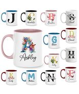 NETHOUSE Personalized Flower Butterfly Initial Letter Coffee Mug, Custom... - £7.72 GBP+