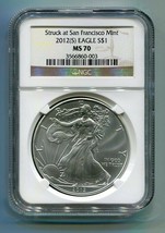 2012(S) American Silver Eagle San Francisco Mint Label Ngc MS70 Brown Label Pq - £52.59 GBP