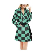 Women&#39;s Demon Anime Checkered Black Green Fleece Robe - $54.00