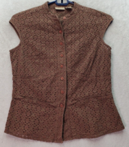 Ruff Hewn Blouse Top Women Small Brown Embroidery Eyelet Sleeveless Button Front - £13.00 GBP