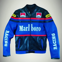 Blue Marlboro Jacket – &amp; Black  Real Leather Retro Racing Style - $199.99