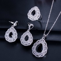 Shiny Royal Blue Cubic Zirconia Big Pendant Necklace Earrings and Ring Wedding P - £22.29 GBP