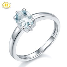 Hutang Wedding Rings Natural Aquamarine Solid 925 Sterling Silver Solitaire Ring - £40.04 GBP