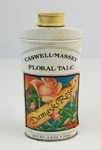 Vintage Caswell Massey Floral Talc Powder EMPTY tin can paper label Damask Rose - £14.95 GBP