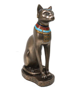 Egyptian Goddess Faux Bronze Bastet Cat Sitting in Royal Pose Figurine - $773.06 MXN