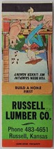 Matchbook Cover Russell Lumber KS Kansas Hillbilly Cartoon Samplin Likke... - £4.07 GBP