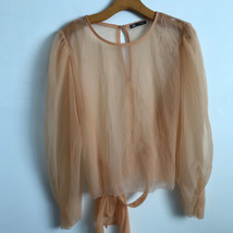 Zara See Thru Shirt L Brown Sheer Organza Long Sleeve Long Balloon Sleeve Blouse - £18.07 GBP