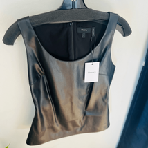 THEORY Scoop Neck Faux Leather Tank Top, Black, Small, (4/6), Designer, NWT - £96.44 GBP