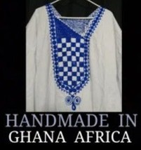 Authentic African Kurta Kaftan Tunic Handmade &amp; Embroidered in Ghana - £43.19 GBP