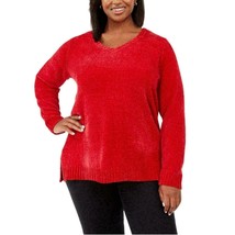 Karen Scott Womens Plus 1X Haute Red V Neck Sweater NWT CN29 - £17.72 GBP
