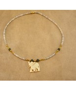 primitive Elephant necklace - hand beaded puka jade - talisman tribal  n... - £58.98 GBP