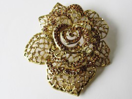 Vintage Jewelry Amber Brooch Rose Brooch Brown Brooch Rose Pin Vintage Pin - £64.38 GBP