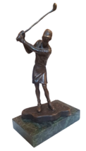 Bronze Statue Vintage Golfer Golf Female Golfing Trophy Sculpture Marble... - $117.76
